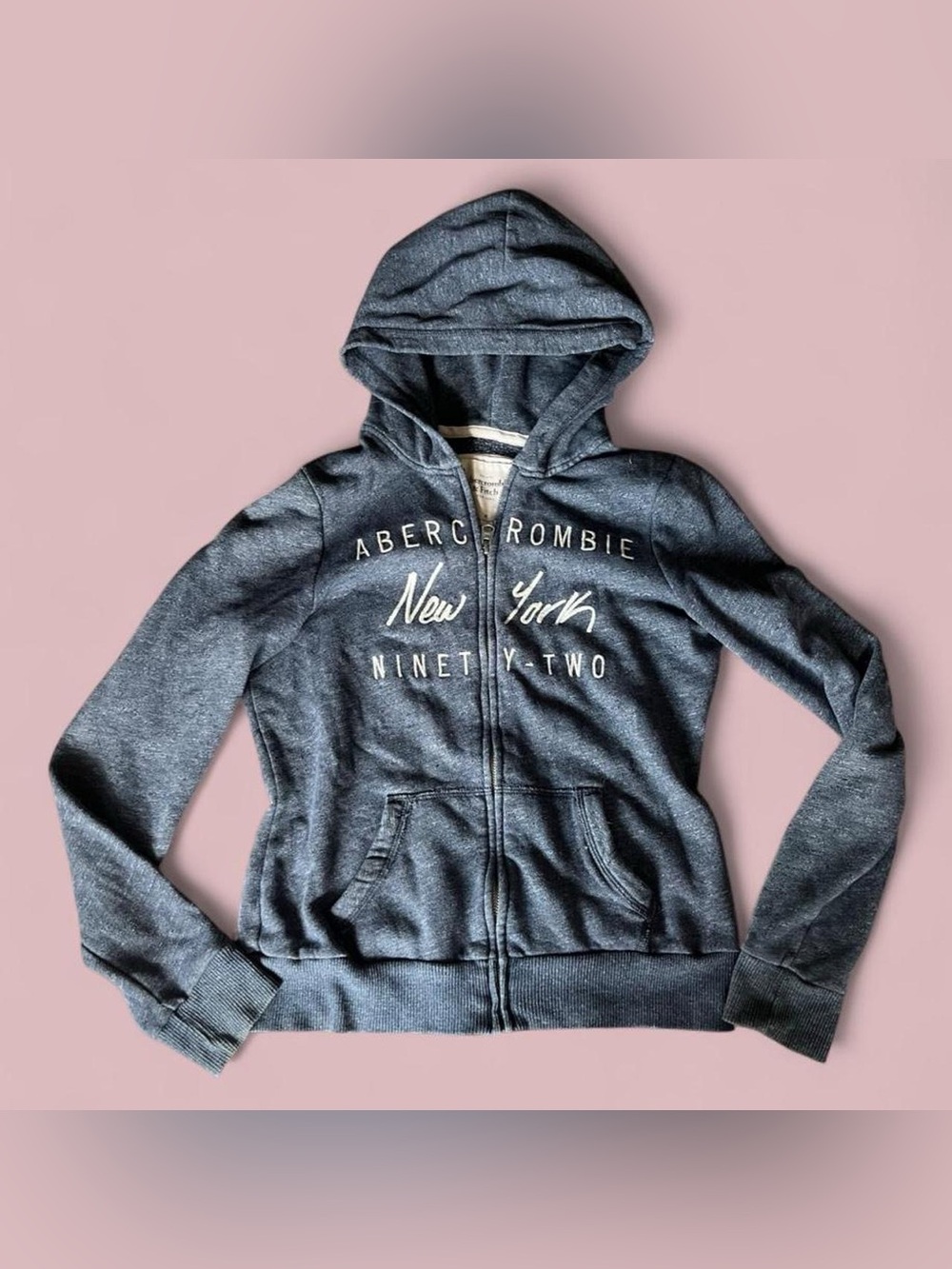 Y2K 2000s Preppy Abercrombie & Fitch blueish grey zip-up hoodie M